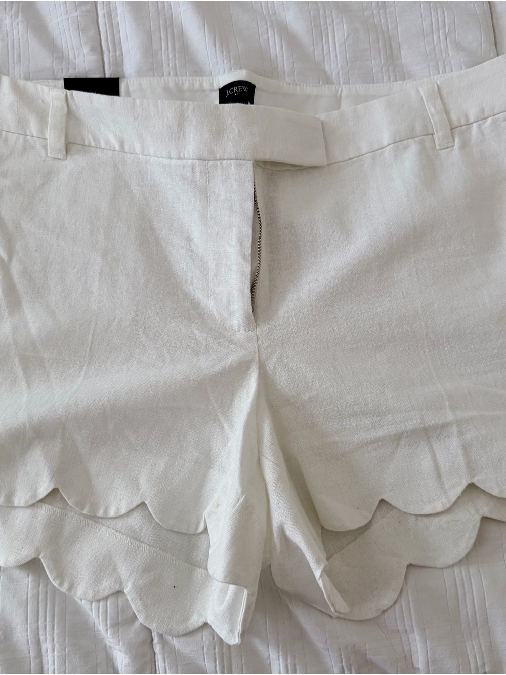 J. Crew White Scallop Hem High-Waist Shorts